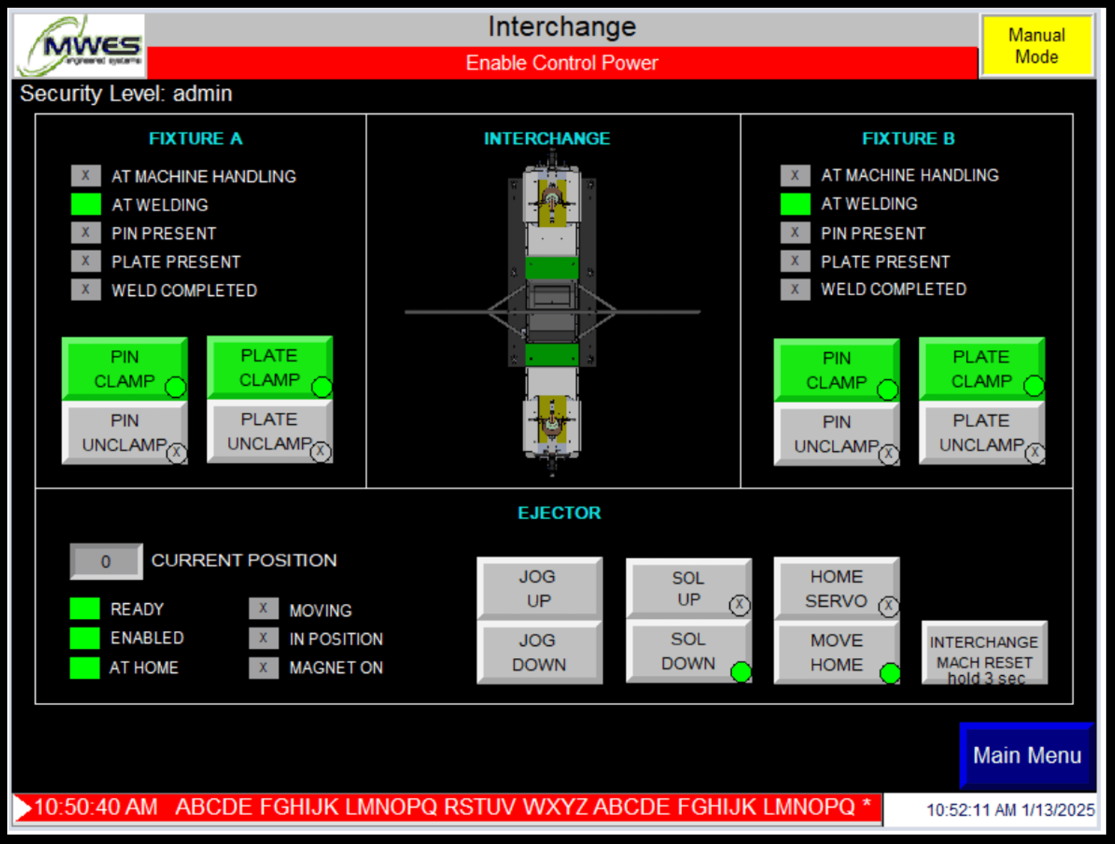 Interchange / control HMI screen