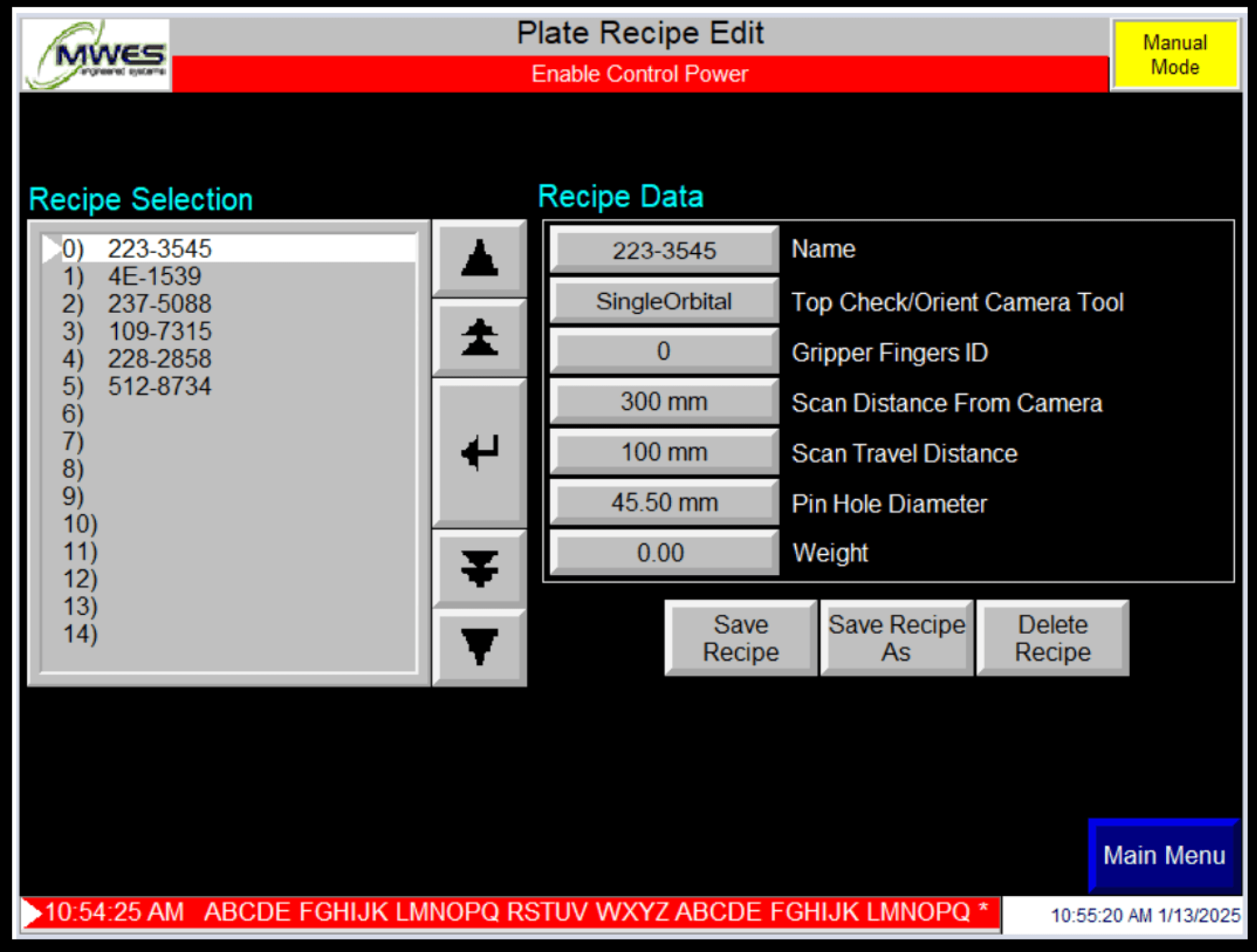 HMI Plate Recipe Edit