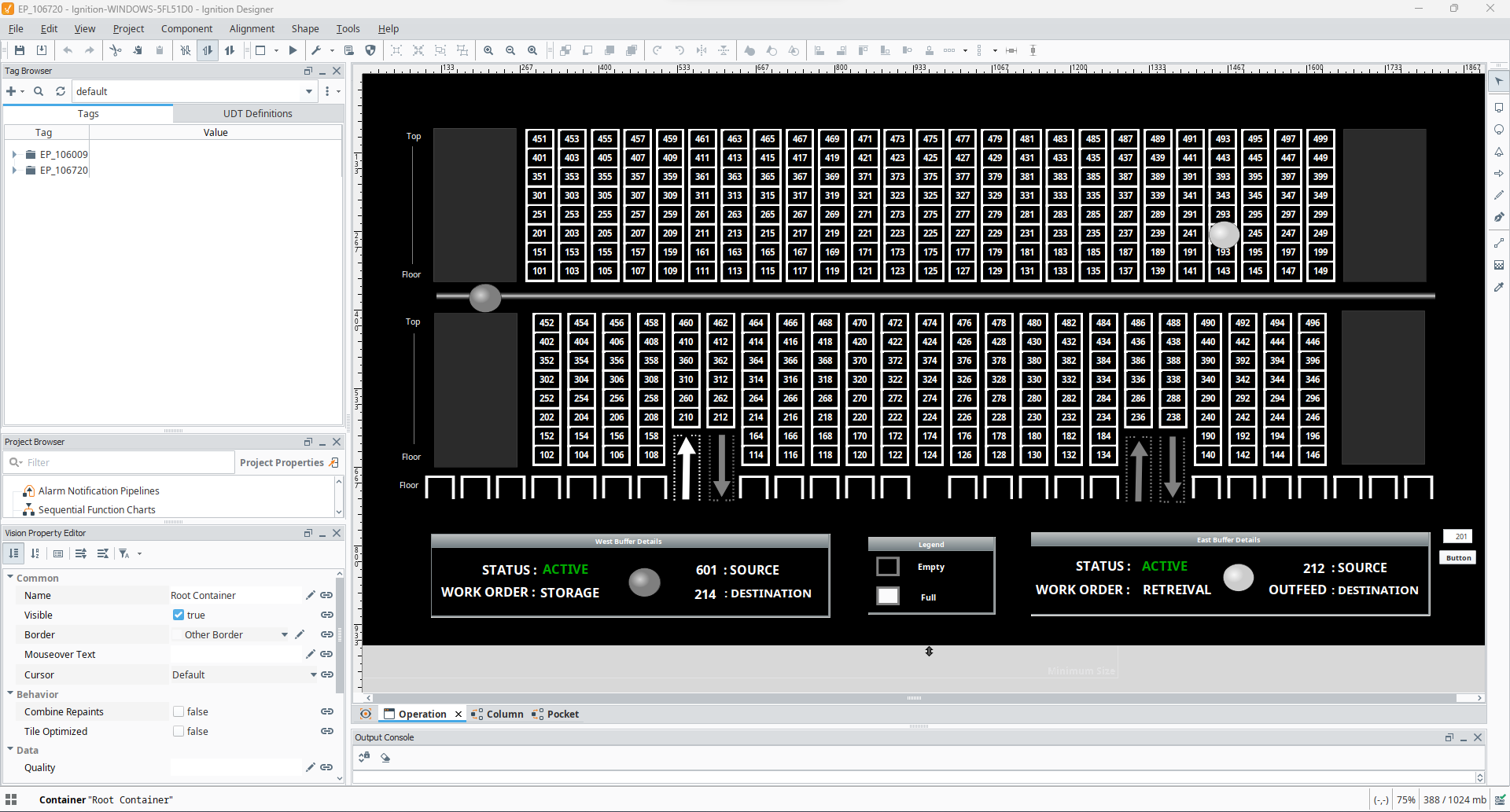 ASRS overview status screen