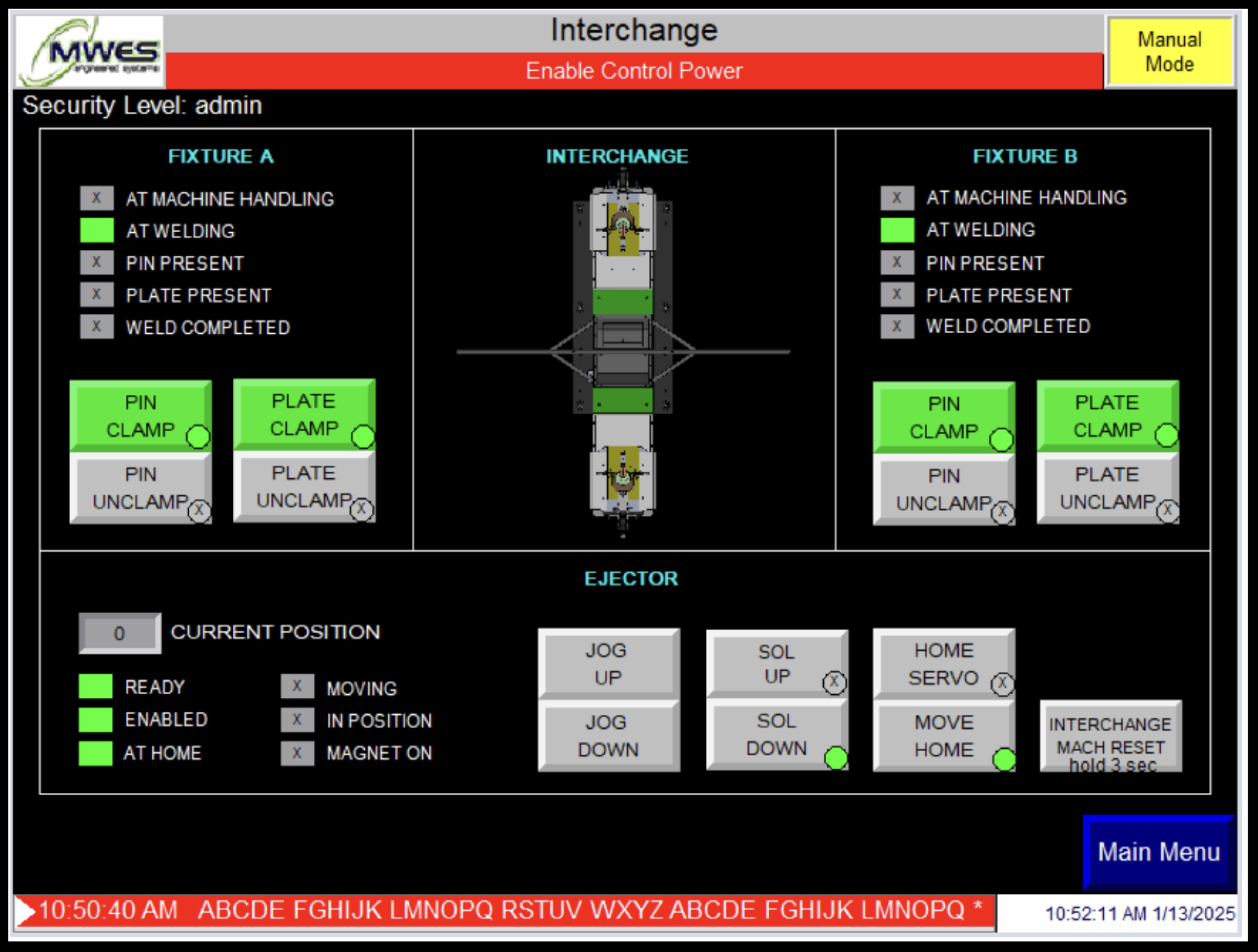 Interchange / control HMI screen
