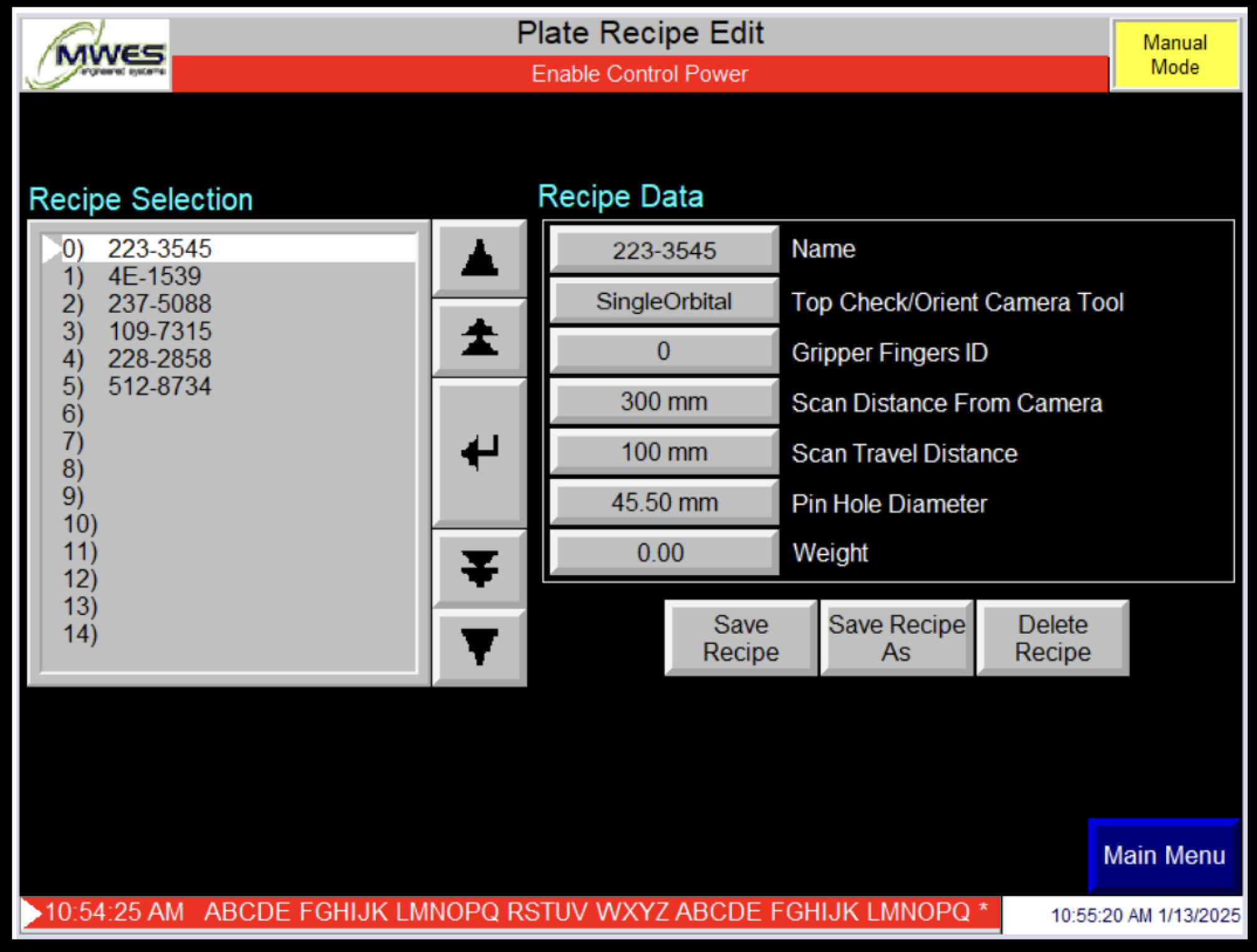 HMI Plate Recipe Edit