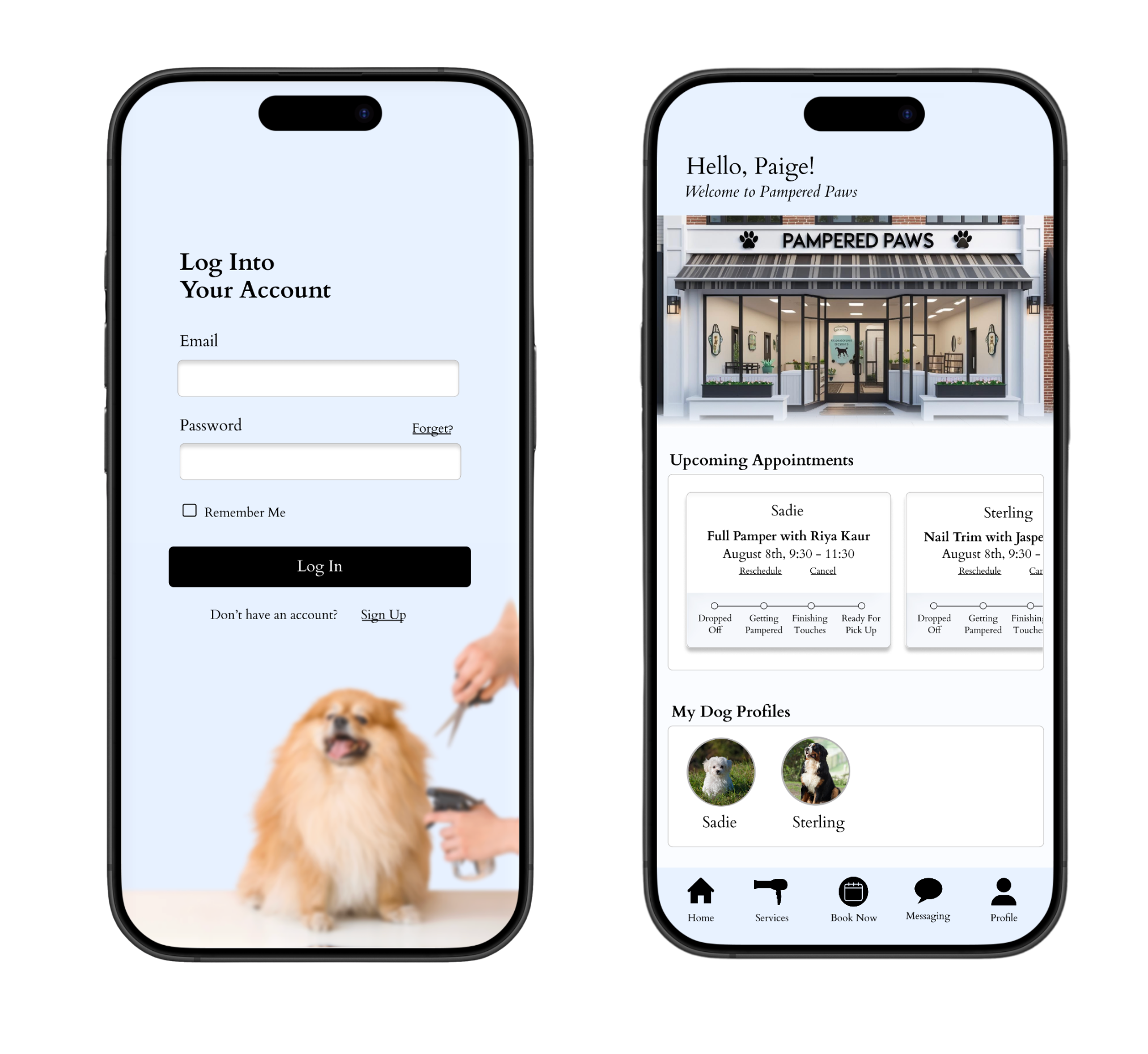 Dog grooming app on phone